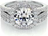 Halo CVD Diamond Sterling Silver Bridal Engagement Ring Set for Women