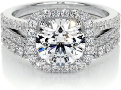 Halo CVD Diamond 18K Gold Bridal Engagement Ring Set for Women