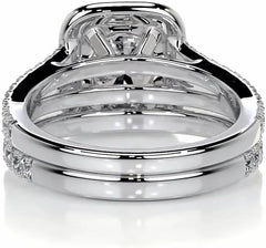 Halo Moissanite Sterling Silver Bridal Engagement Ring Set for Women