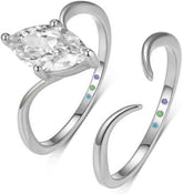 2PC Marquise Cut CVD Diamond 14K Gold Stackable Bridal Engagement & Wedding