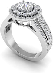 3 PC Floral Design Moissanite Sterling Silver Duo Bridal Ring Set Engagement Ring & Wedding Band