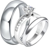 3PC Round Cut White Moissanite 925 Sterling Silver Trio Bridal Wedding & Engagement Promise Ring Set for His & Her