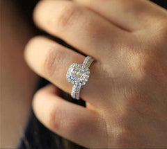 2 PC Inlaid Cushion Cut Halo Bridal Ring Set Sterling Silver Bridal Wedding & Engagement Ring Set for Women