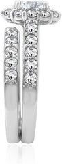 2 PC Round Brilliant Cut Moissanite Sterling Silver Double Halo Flower Bridal Engagement Ring Set with Infinite Elements