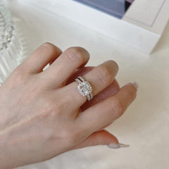 2 Pcs 18K Gold Diamond Engagement Ring Set for Women - Round Cut 6.5mm 1 Carat