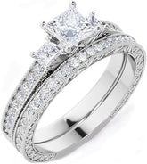 Princess Cut White Moissanite Sterling Silver Bridal Wedding & Engagement Ring Set for Women