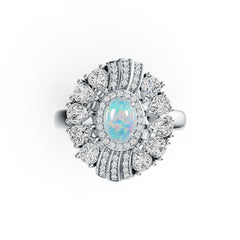 Sterling Silver Opal Moissanite Ring Oval OV 7X5mm