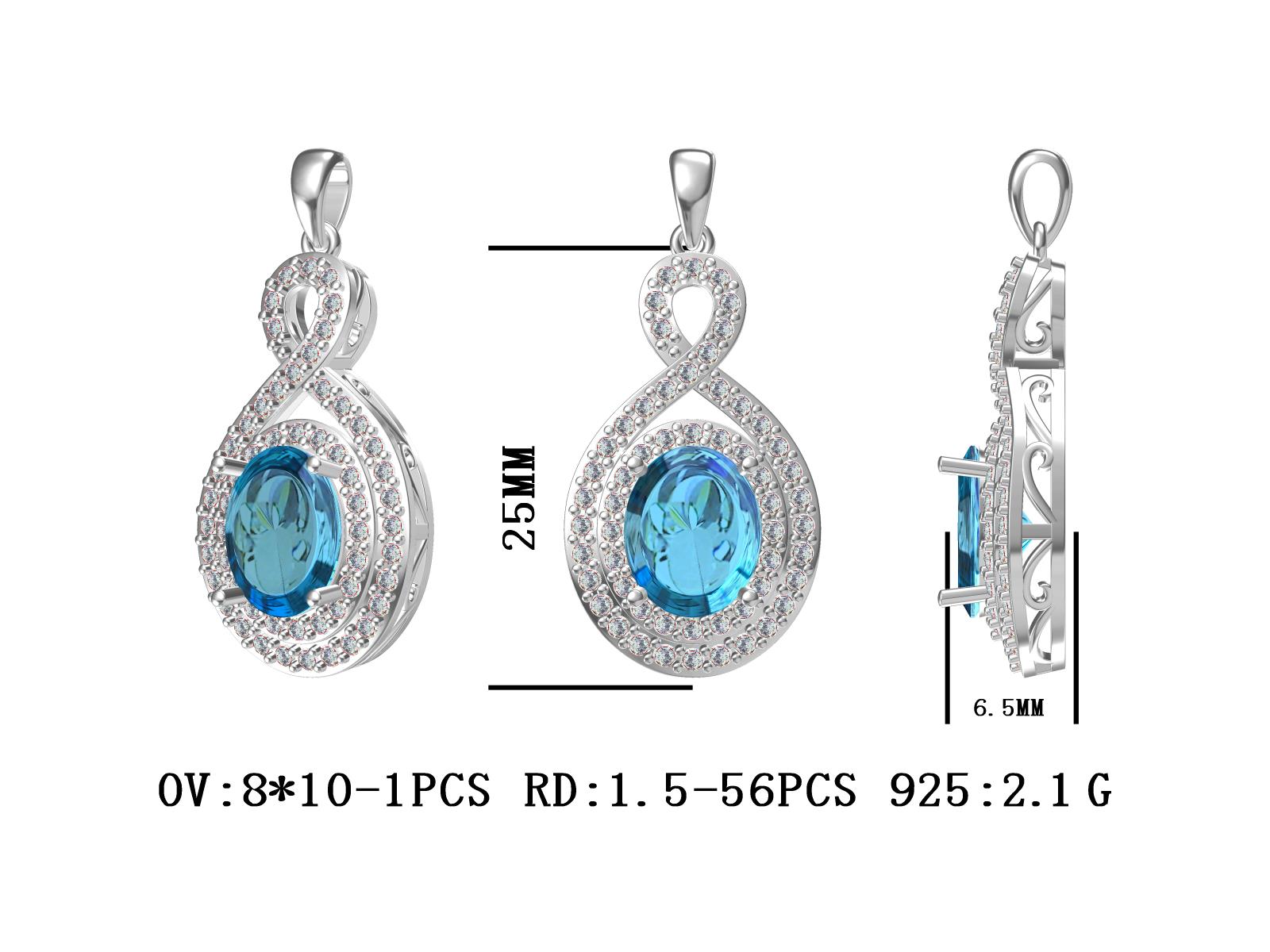 Sterling Silver Semi Mount Pendant Setting Oval OV 10X8mm Double Halo DHJ