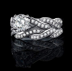 2 PC Round Cut Clear Moissanite Solid Sterling Silver Bridal Wedding & Engagement Ring Set for Women