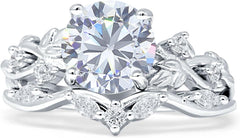 Round Art Deco Infinity Twisted Leaf Design Marquise Moissanite Sterling Silver Bridal Wedding & Engagement Ring Set