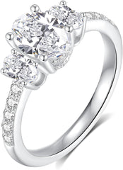 Round Cut Moissanite Sterling Silver 3PC Engagement Ring Set with Eternity Bands for Women