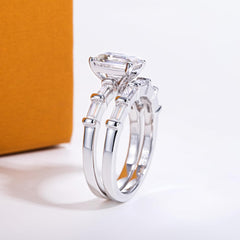Emerald Cut Moissanite Wedding Rings Set Bridal Sets Sterling Silver Engagement Promise Rings for Women Couples