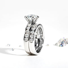 2 PC Round Cut Moissanite Sterling Silver Bridal Wedding & Engagement Ring Set