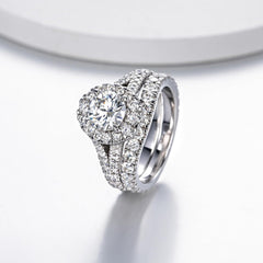 2 PC Round Brilliant Cut Split Shank Moissanite Bridal Wedding & Engagement Ring Set for Women