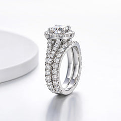 2 PC Round Brilliant Cut Split Shank CVD Diamond Bridal Wedding & Engagement Ring Set for Women
