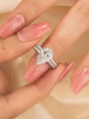 2 PC Pear Cut Moissanite Sterling Silver Stackable Bridal Wedding & Engagement Ring Set for Women