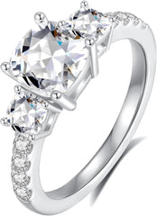 Round Cut Moissanite Sterling Silver 3PC Engagement Ring Set with Eternity Bands for Women