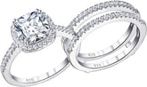 2 PC Cushion Cut Halo Moissanite Sterling Silver Bridal Wedding & Engagement Ring Enhancer Set for Women
