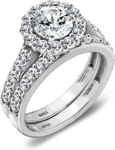 2 PC Round Brilliant Cut CVD Diamond 14K Gold Double Halo Flower Bridal Engageme