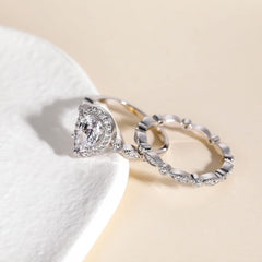 Pear Cut Moissanite Sterling Silver Vintage Bridal Ring Set with Engagement & Wedding Bands for Women