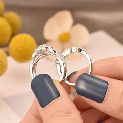 Round Brilliant Cut Wedding Rings Set for Women Round White Moissanite Engagement Rings Bridal Set Sterling Silver
