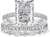 3 PC Radiant Cut Moissanite Sterling Silver Bridal Wedding & Engagement Ring Set for Women