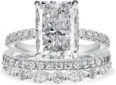 3 PC Radiant Cut CVD Diamond 14K Gold Bridal Wedding & Engagement Ring Set for W