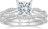 Princess Cut Moissanite Sterling Silver Twisting Infinity Bridal Wedding Engagement Ring Set for Women