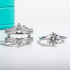 3 PC Round Cut Moissanite Sterling Silver Bridal Engagement & Wedding Ring Set