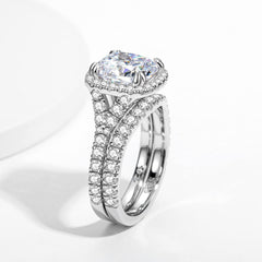 2 PC Cushion Cut Moissanite Split Shank Sterling Silver Bridal Wedding & Engagement Ring Set for Women