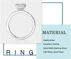 2ct Radiant Cut Moissanite Engagement Ring for Women - D Color VVS, 14K White Gold Plated Moissanite Engagement Ring