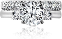 2 PC Round Cut Moissanite Sterling Silver Engagement Ring Set