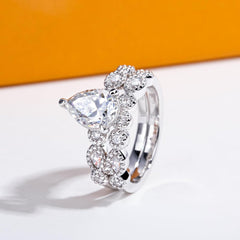 2 PC Pear Cut Moissanite Sterling Silver Bridal Wedding & Engagement Ring Set for Women