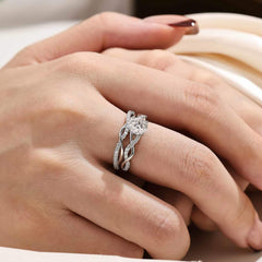 2 PC Round Cut Moissanite Infinity Sterling Silver Bridal Wedding & Engagement Ring Set for Women
