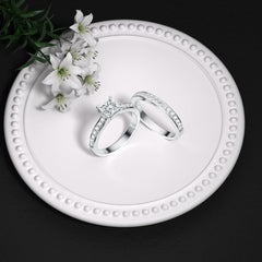 2 PC Princess Cut Moissanite Sterling Silver Bridal Wedding & Engagement Ring Set for Women