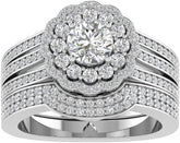3 PC Floral Design Moissanite Sterling Silver Duo Bridal Ring Set Engagement Ring & Wedding Band