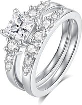Princess Cut Moissanite Engagement Ring Set For Women Sterling Silver Wedding Ring For Women For Her