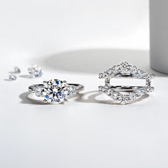 2 PC Round Moissanite Wedding Ring Set Sterling Silver Engagement Rings Bridal Set for Women