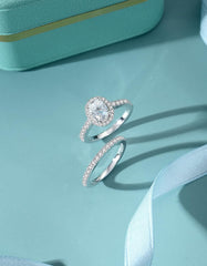 2 PC Oval Brilliant Cut Moissanite Sterling Silver Bridal Wedding & Engagement Ring Set for Women