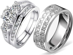 Round Brilliant Cut Moissanite Sterling Silver His and Hers Wedding Ring Set Couples Promise & Bridal Bands