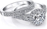 2 PC Round Brilliant Cut CVD Diamond Sterling Silver Bridal Wedding Engagement Ring Set for Women