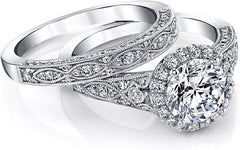 2 PC Round Brilliant Cut CVD Diamond 10K Gold Bridal Wedding Engagement Ring Set for Women