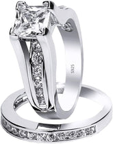 2PC Princess Cut Moissanite Sterling Silver Bridal Engagement Wedding Ring Set for Women