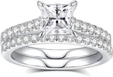 2 PC Princess Cut CVD Diamond 18K Gold Wedding Bridal Engagement Ring Set for Wo
