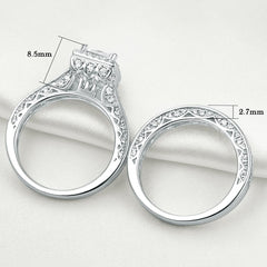 2 PC Princess Cut Halo Split Shank Moissanite Sterling Silver Bridal Wedding & Engagement Ring Set for Women