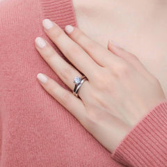 2 PC Sterling Silver Solitaire Wedding Engagement Promise Rings for Her Stackable Band Ring Set for Women Round Moissanite