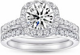 2PC Halo Moissanite Bridal Engagement & Wedding Ring Set for Women – Sterling Silver Promise Anniversary Rings