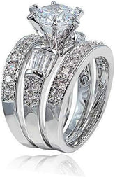 3PC Round Cut Moissanite Sterling Silver Vintage Bridal Engagement Ring Set for Women