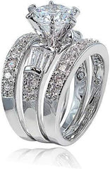 3PC Round Cut Moissanite Sterling Silver Vintage Bridal Engagement Ring Set for Women