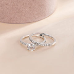 2 PC Round Cut Moissanite Sterling Silver Bridal Wedding & Engagement Ring Set for Women